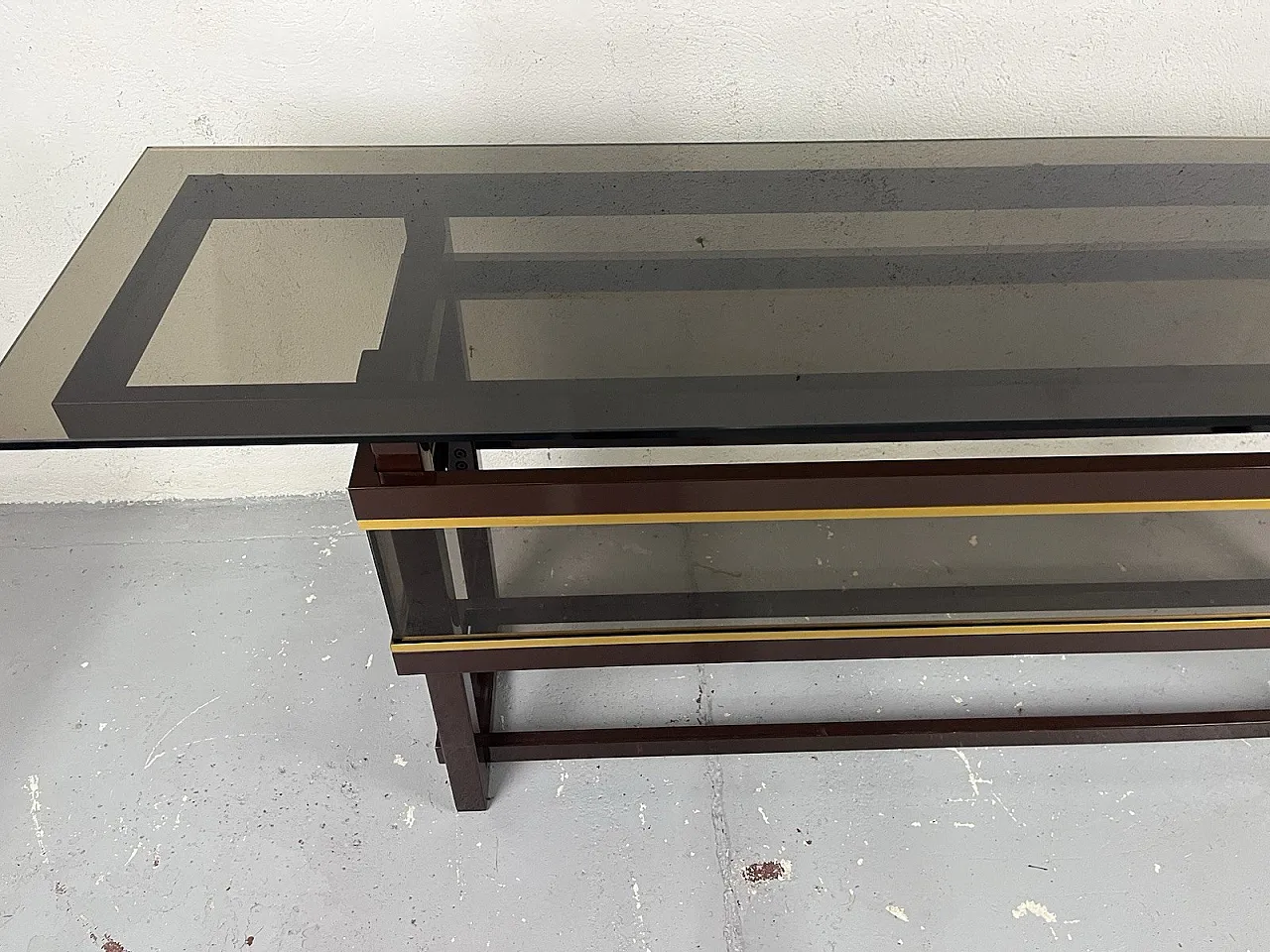 Consolle in metallo, vetro e ottone, anni '80 11