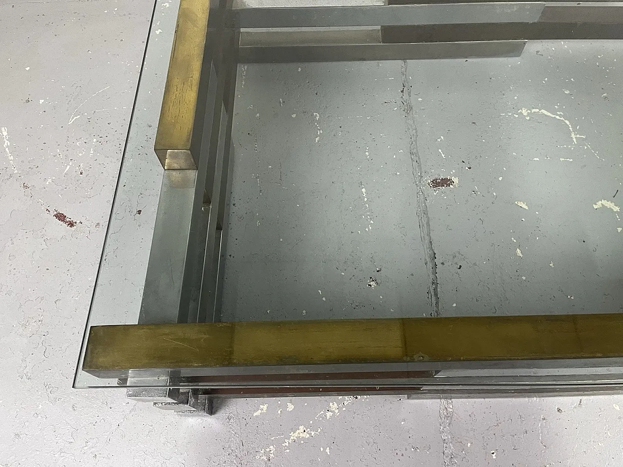 Tavolino da salotto in acciaio, ottone e vetro di Romeo Rega, anni '70 11