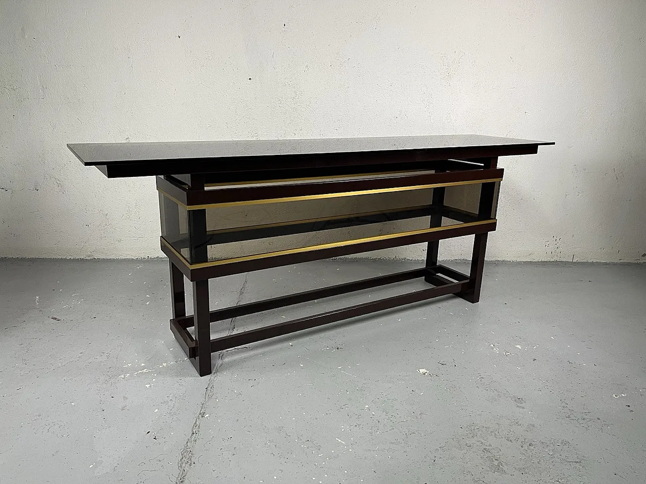 Consolle in metallo, vetro e ottone, anni '80 12