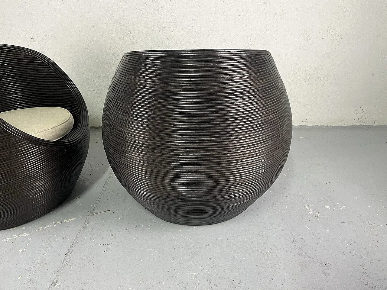 Pair of wicker and fabric armchairs by Vivai del Sud, 1980s 11