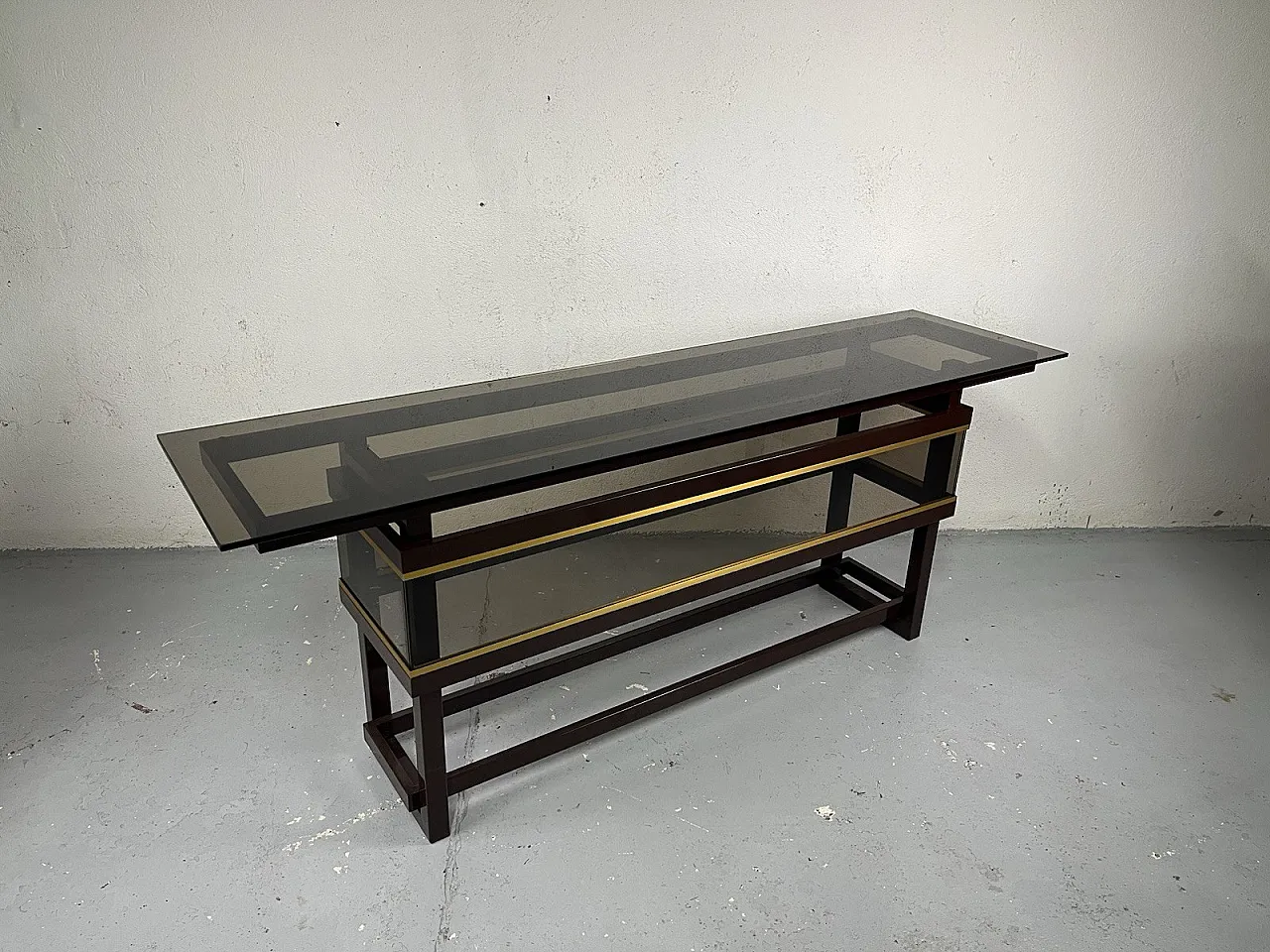 Consolle in metallo, vetro e ottone, anni '80 13