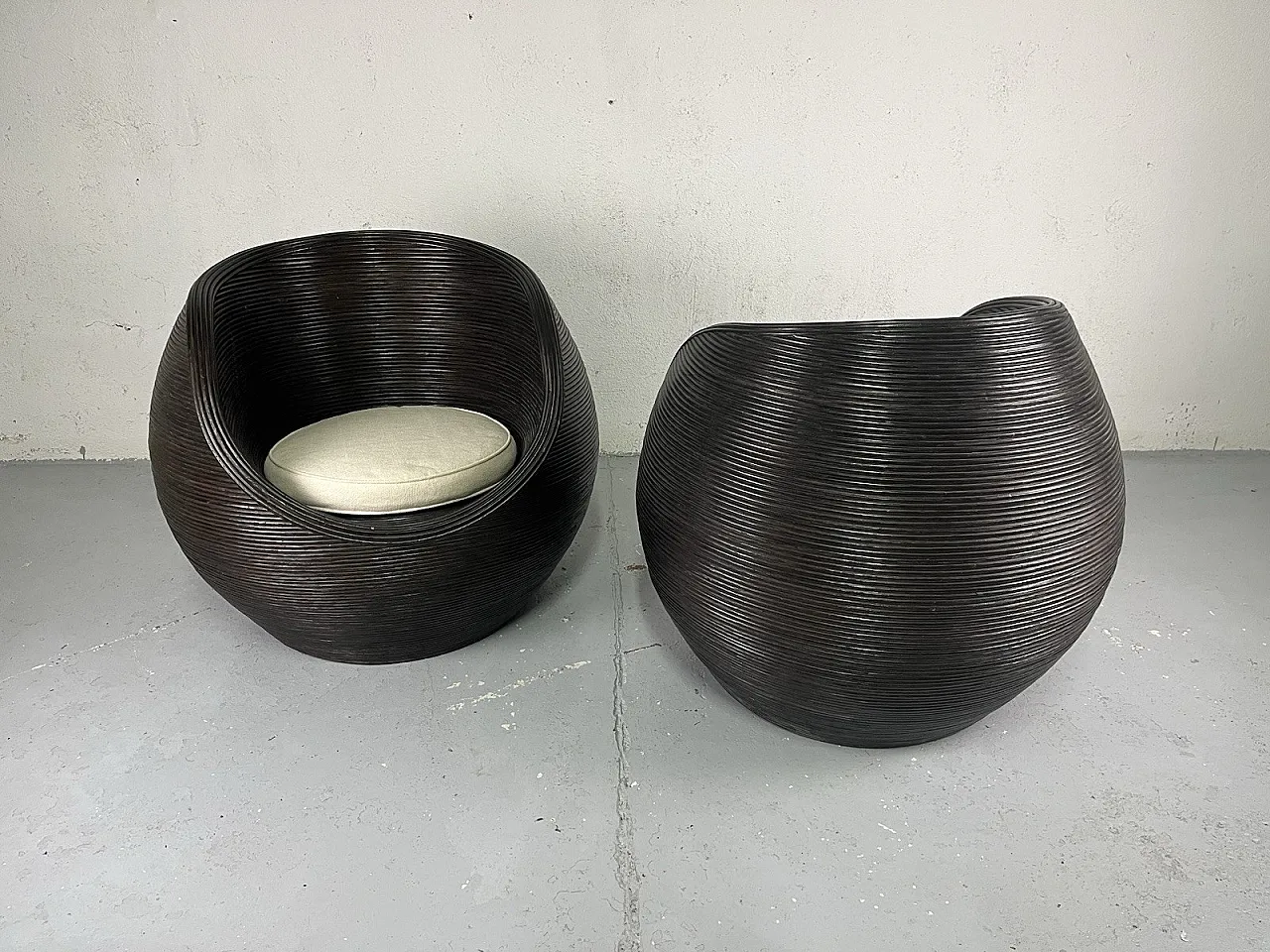 Pair of wicker and fabric armchairs by Vivai del Sud, 1980s 12