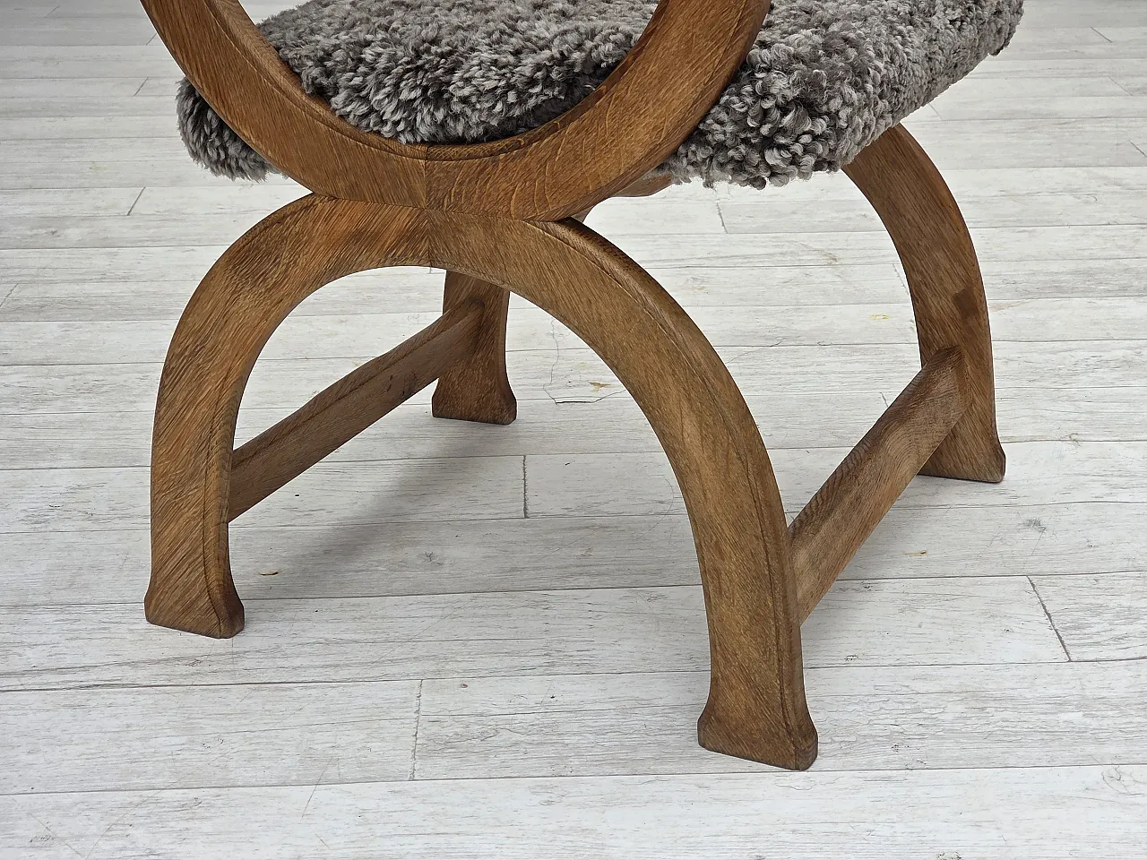 Danish lounge chair, sheepskin "Wellington", oak wood, 1970s 3