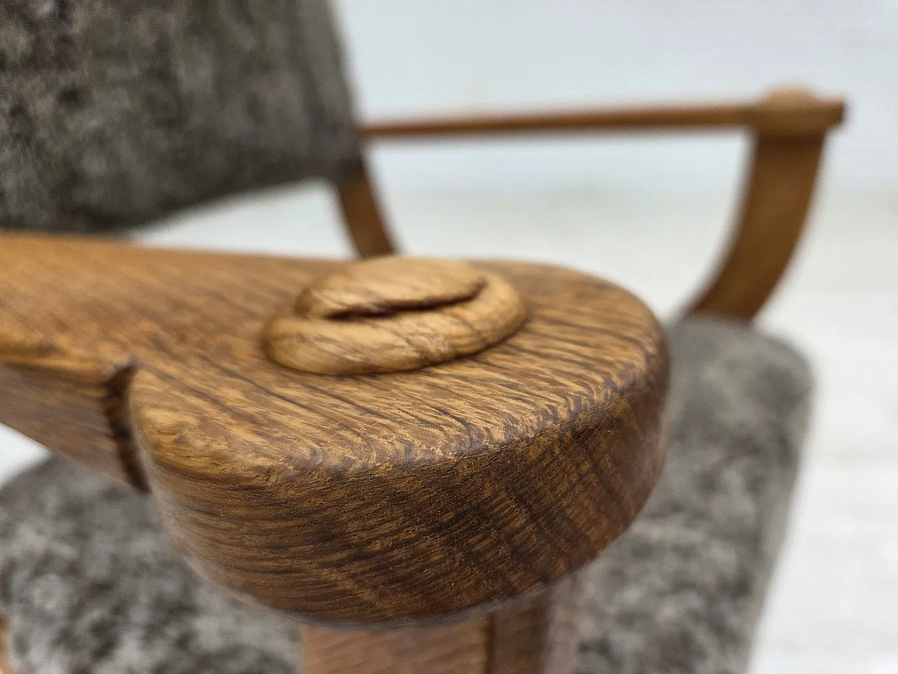 Danish lounge chair, sheepskin "Wellington", oak wood, 1970s 5