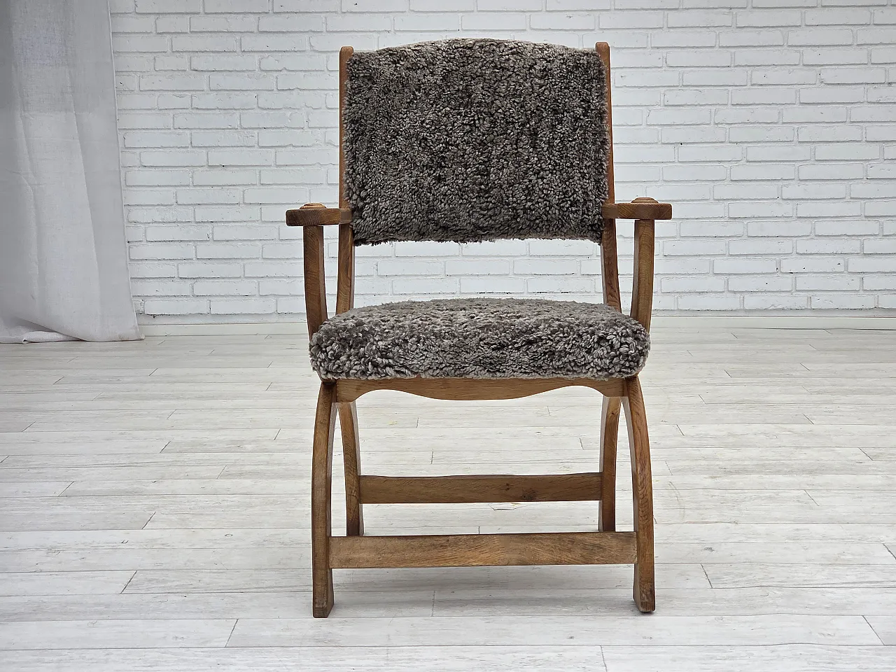 Danish lounge chair, sheepskin "Wellington", oak wood, 1970s 6