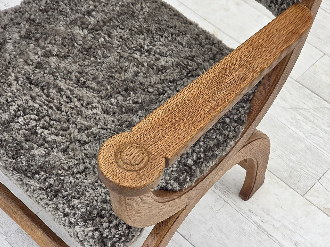 Danish lounge chair, sheepskin "Wellington", oak wood, 1970s 7