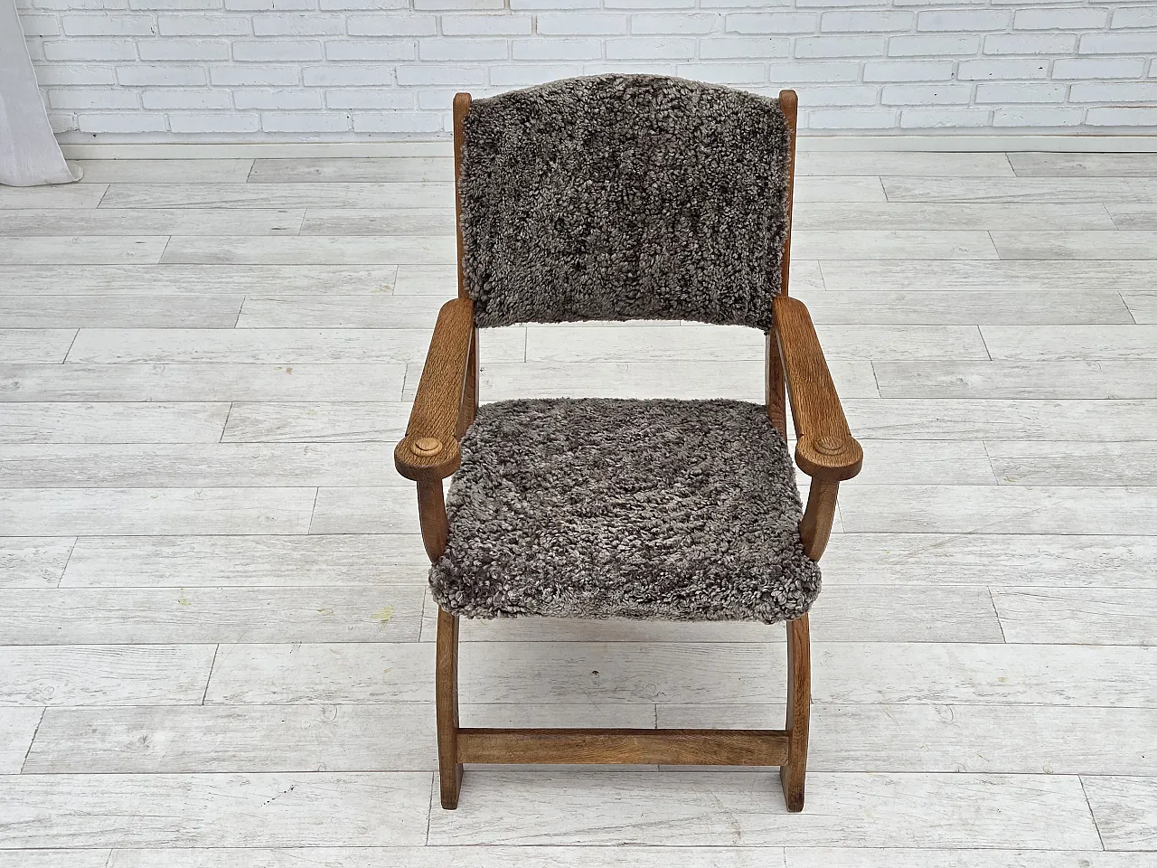 Danish lounge chair, sheepskin "Wellington", oak wood, 1970s 8