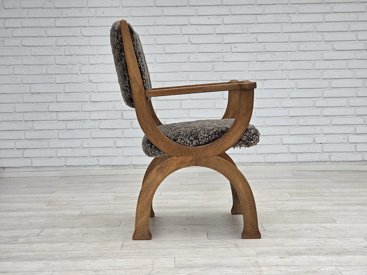 Danish lounge chair, sheepskin "Wellington", oak wood, 1970s 10