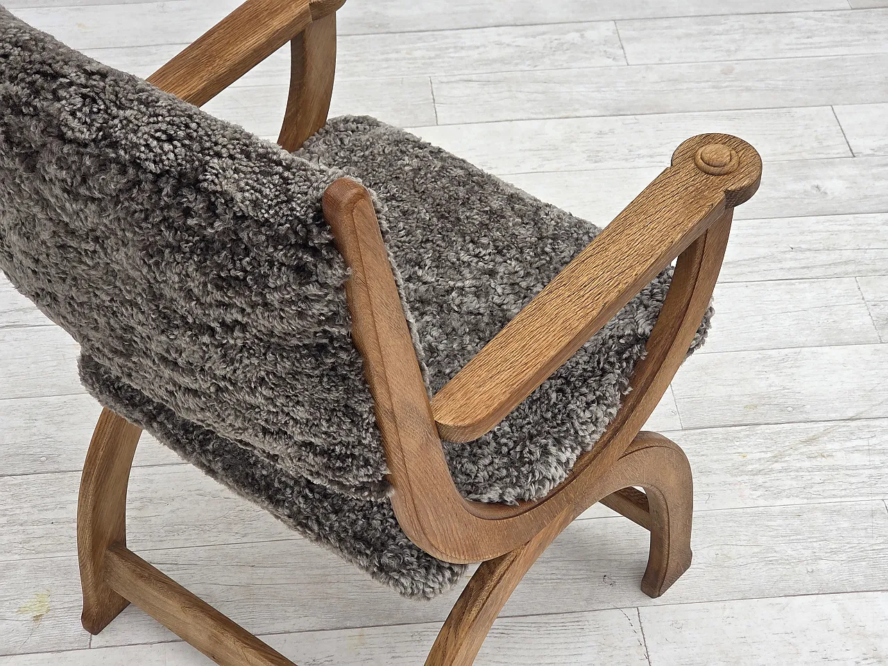 Danish lounge chair, sheepskin "Wellington", oak wood, 1970s 13