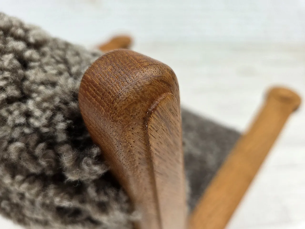 Danish lounge chair, sheepskin "Wellington", oak wood, 1970s 14