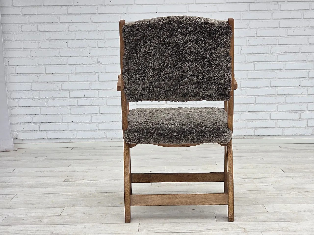Danish lounge chair, sheepskin "Wellington", oak wood, 1970s 15