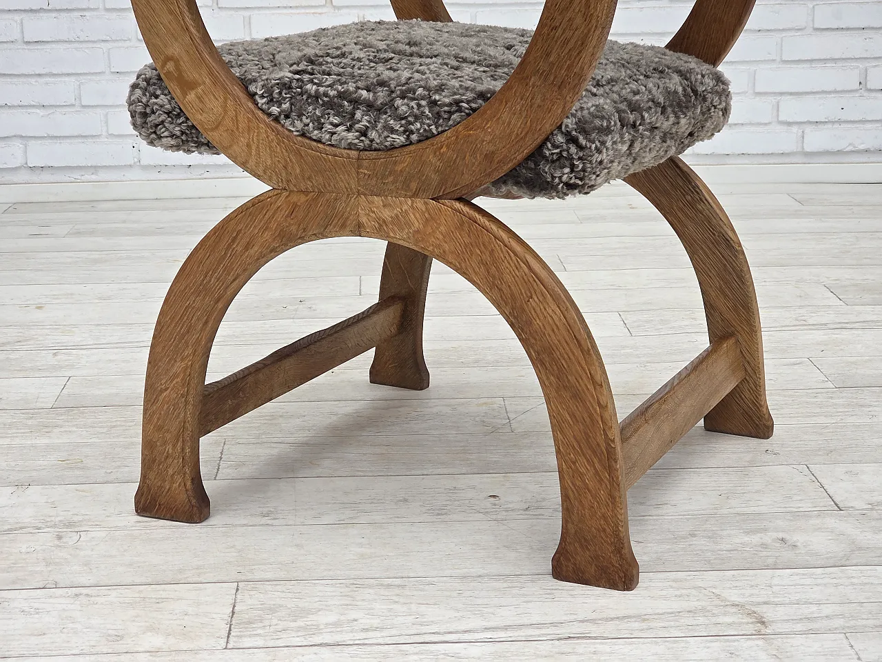 Danish lounge chair, sheepskin "Wellington", oak wood, 1970s 17