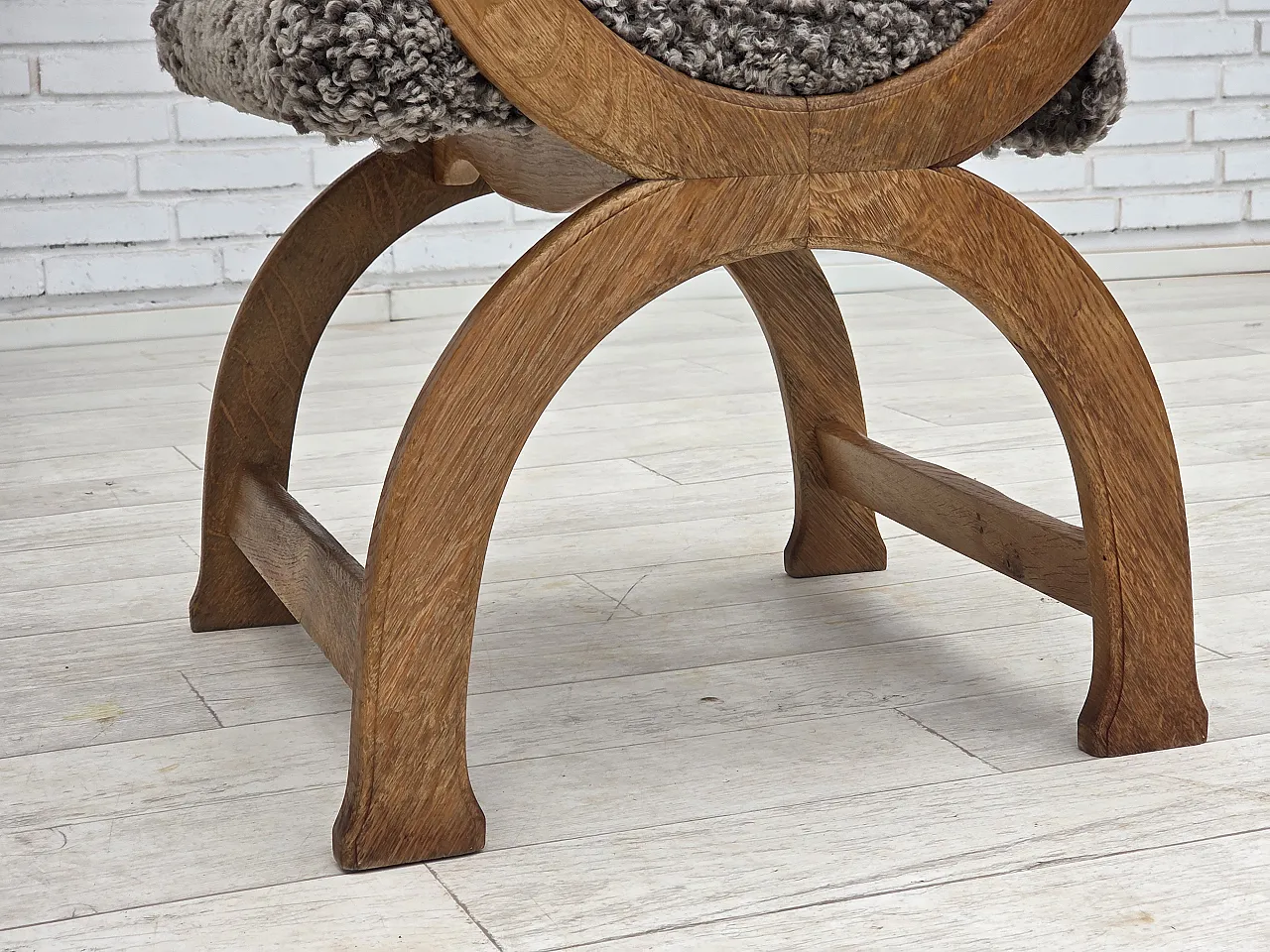 Danish lounge chair, sheepskin "Wellington", oak wood, 1970s 19