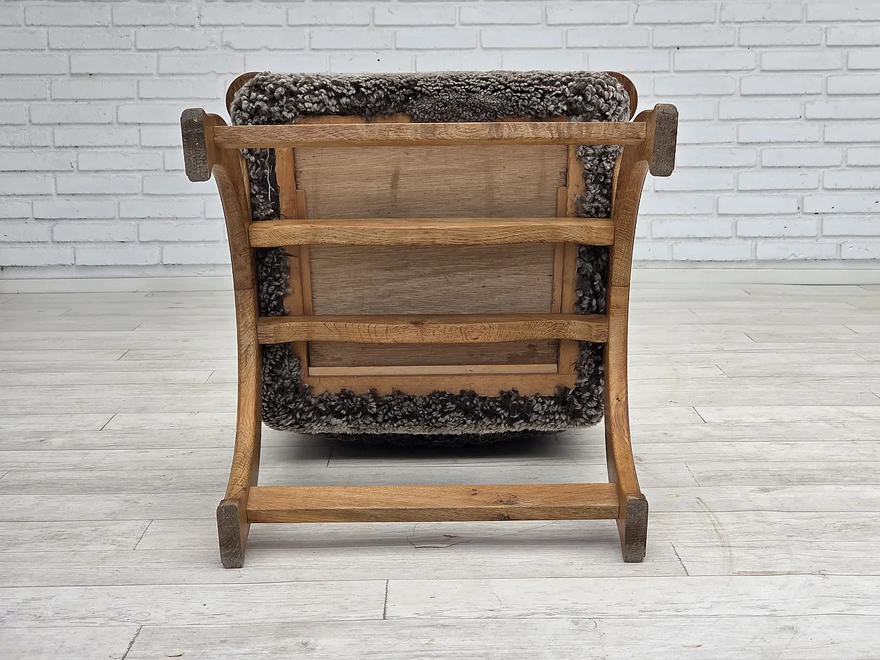 Danish lounge chair, sheepskin "Wellington", oak wood, 1970s 22