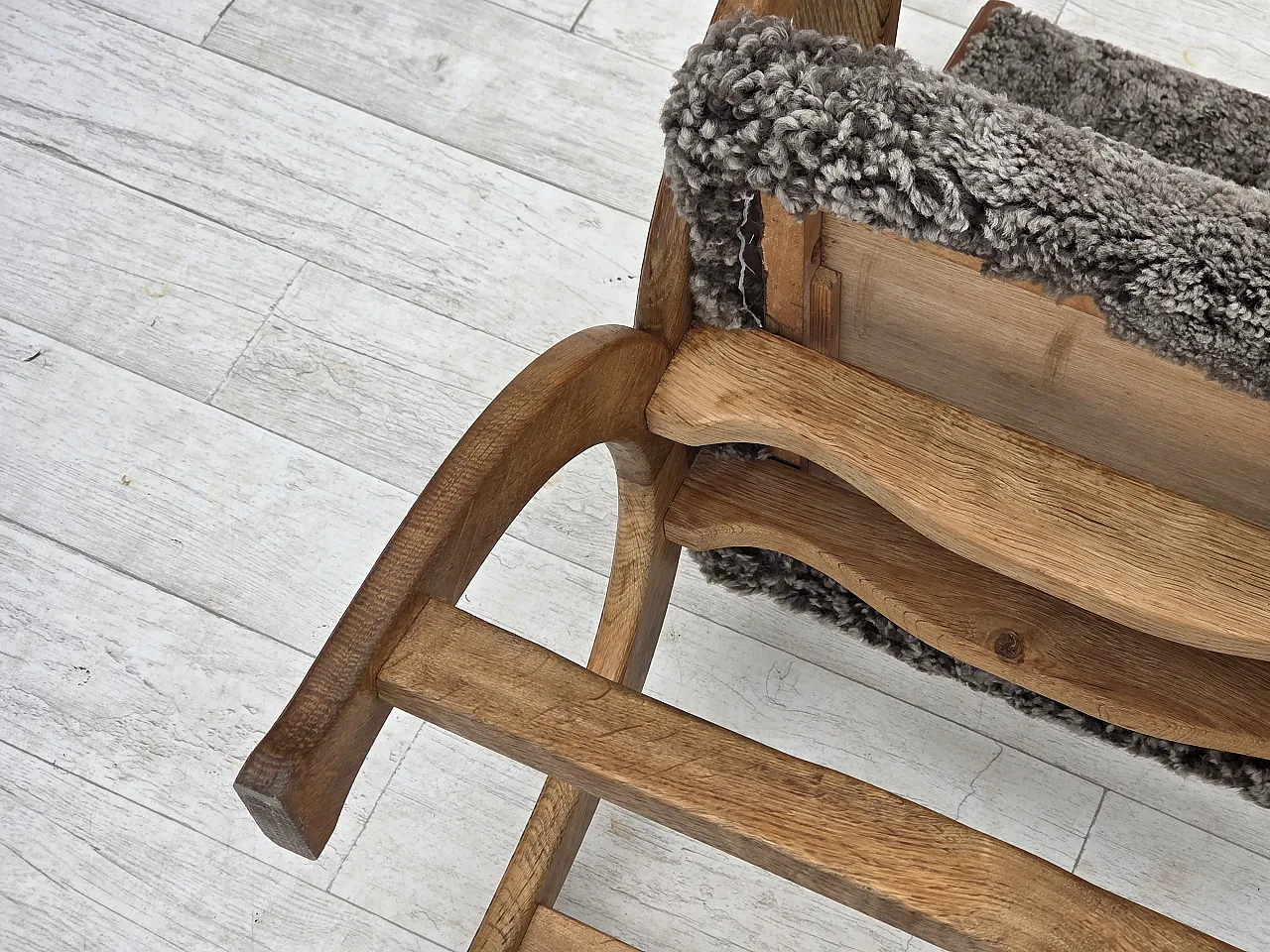 Danish lounge chair, sheepskin "Wellington", oak wood, 1970s 23