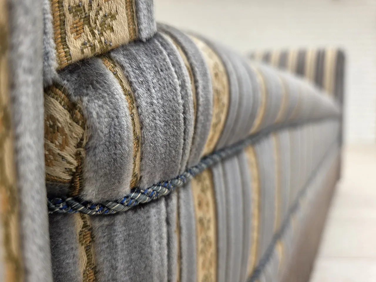 Danish 3-seater sofa, blue/beige furniture velour, beech wood, 1960s 7