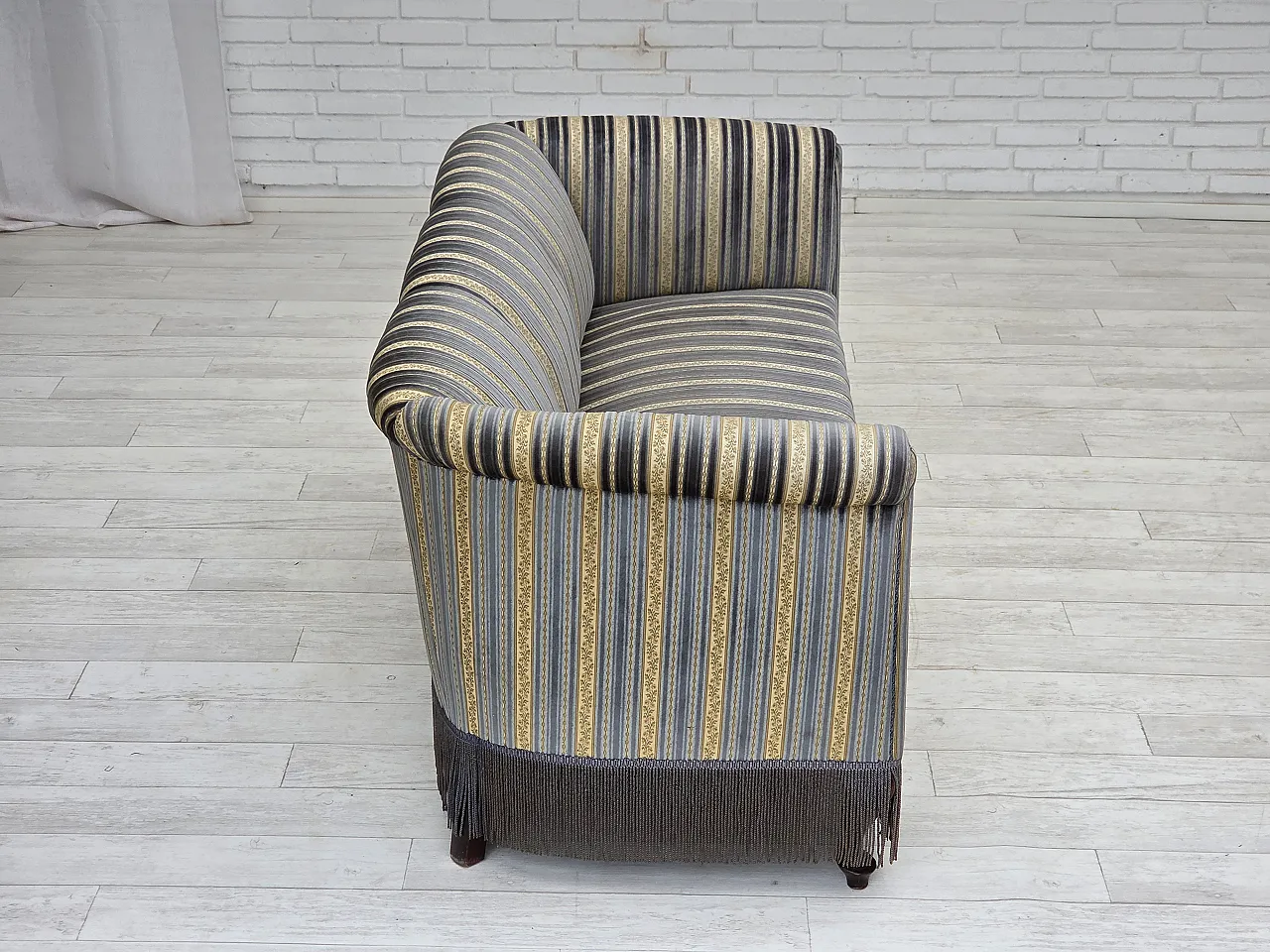 Danish 3-seater sofa, blue/beige furniture velour, beech wood, 1960s 8