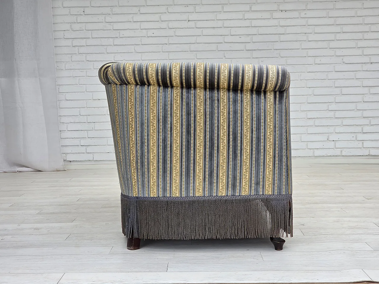 Danish 3-seater sofa, blue/beige furniture velour, beech wood, 1960s 9