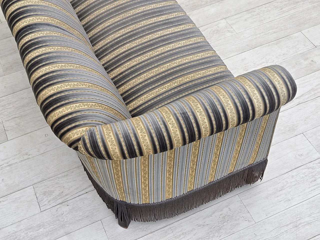 Danish 3-seater sofa, blue/beige furniture velour, beech wood, 1960s 10