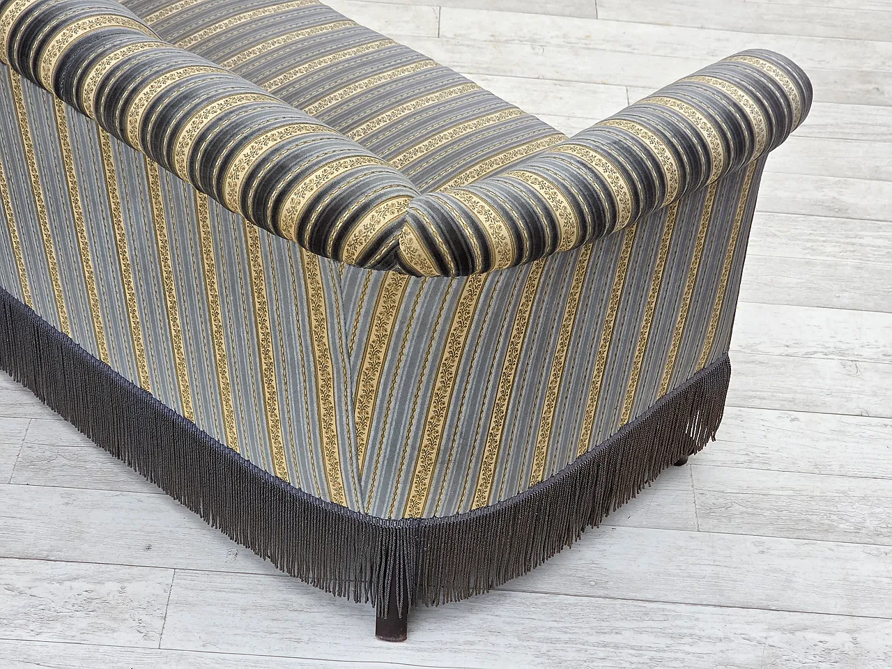 Danish 3-seater sofa, blue/beige furniture velour, beech wood, 1960s 12