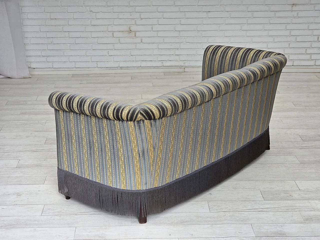 Danish 3-seater sofa, blue/beige furniture velour, beech wood, 1960s 14
