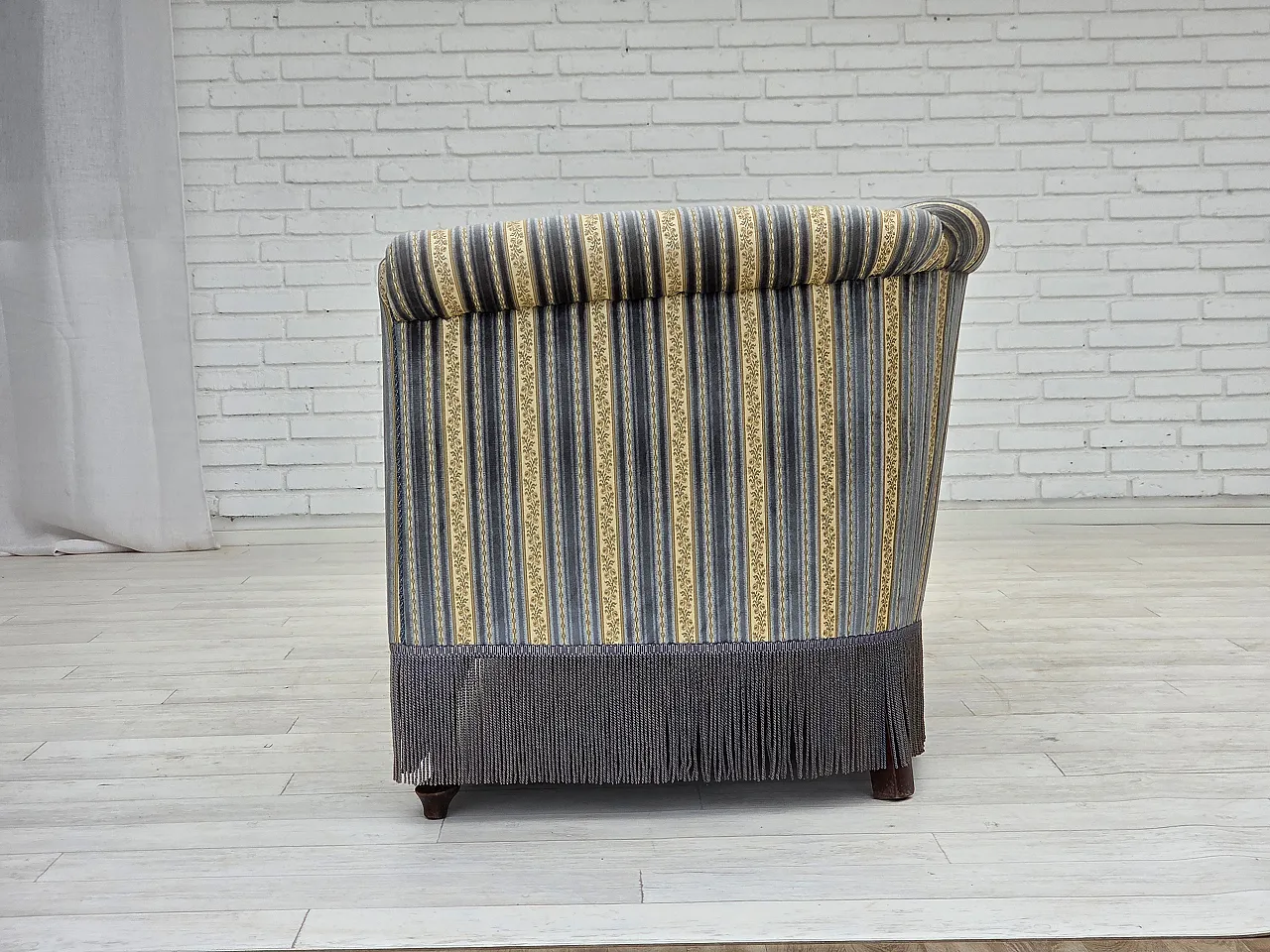 Danish 3-seater sofa, blue/beige furniture velour, beech wood, 1960s 16