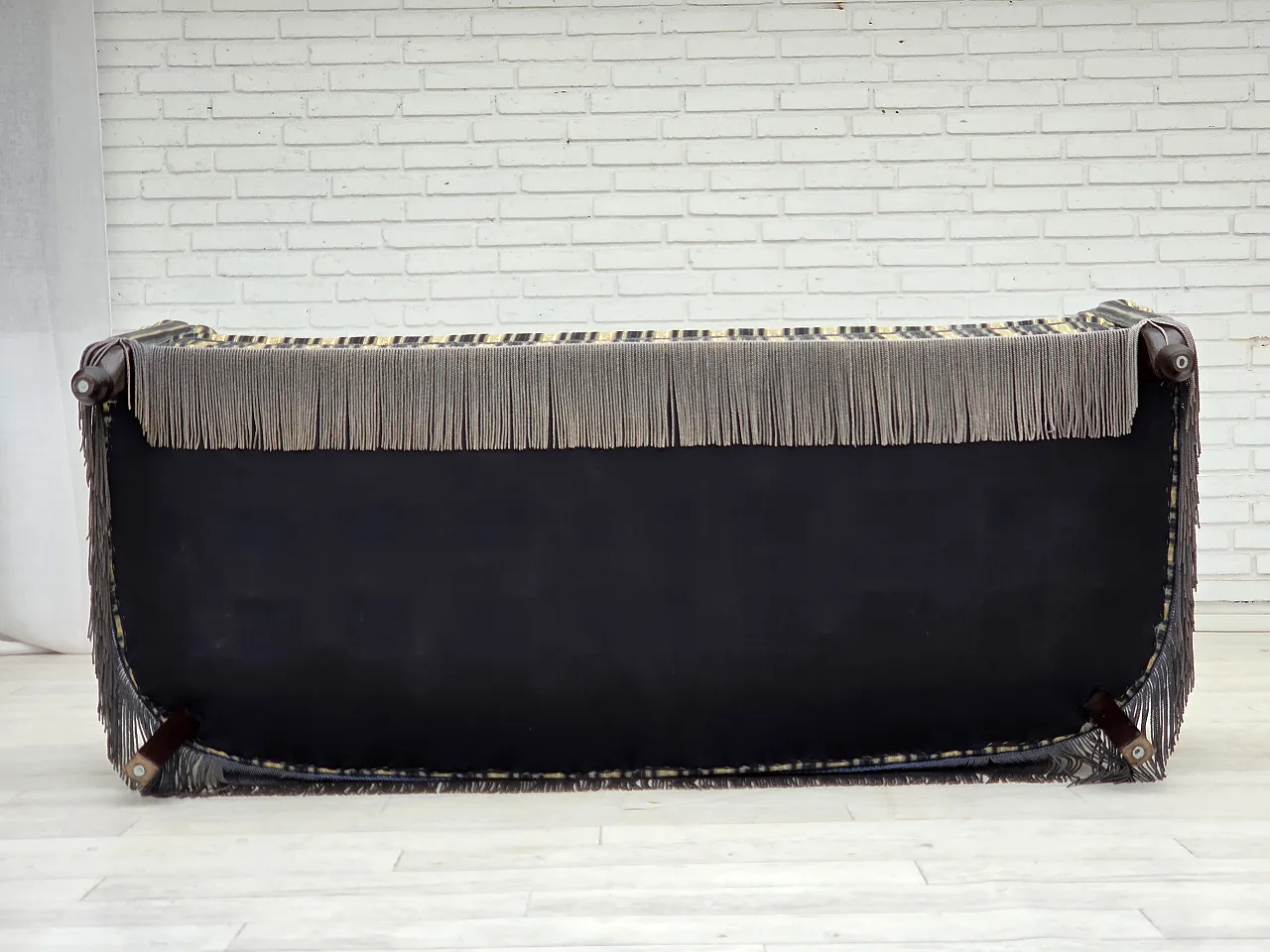 Danish 3-seater sofa, blue/beige furniture velour, beech wood, 1960s 18