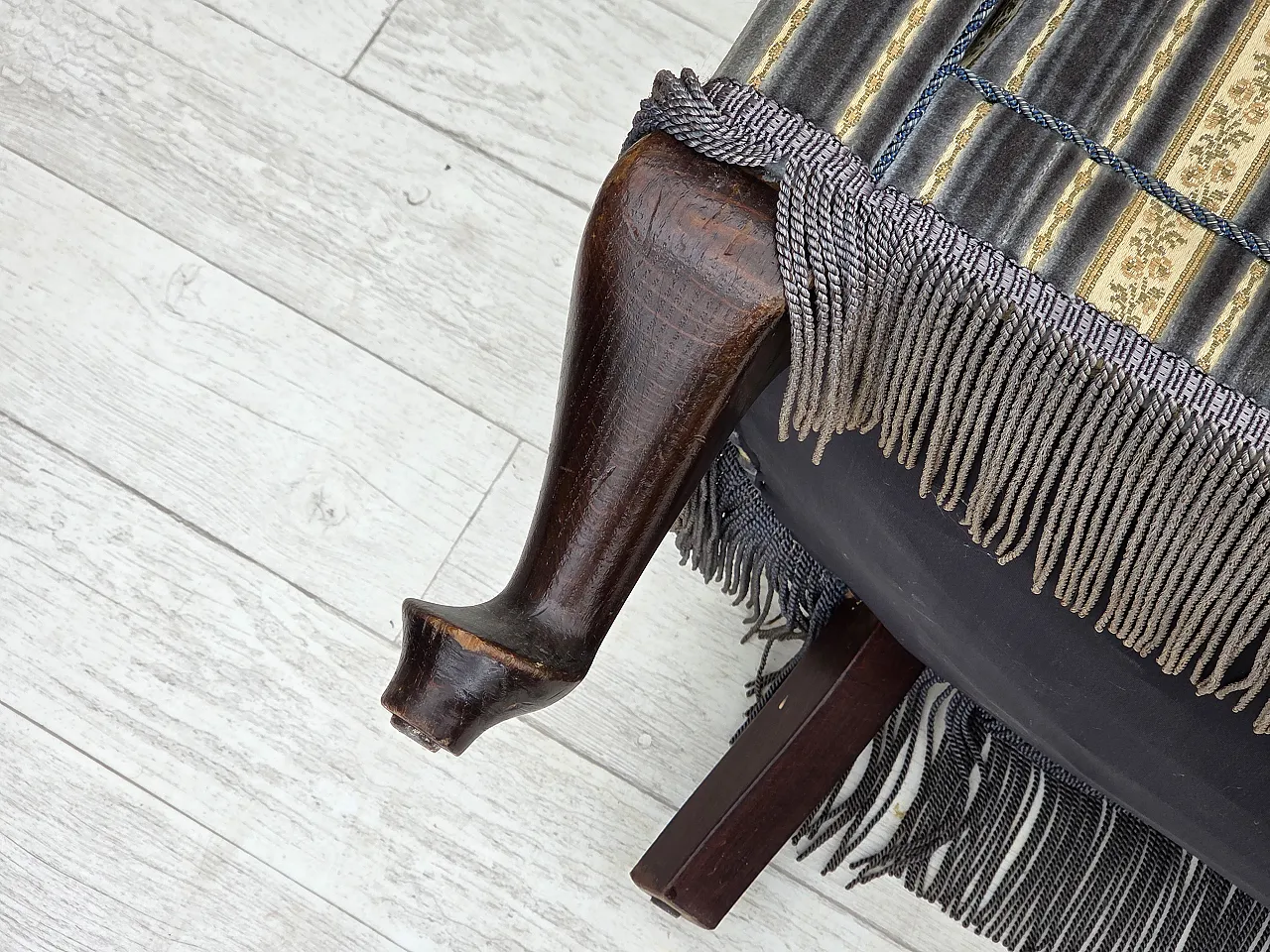 Danish 3-seater sofa, blue/beige furniture velour, beech wood, 1960s 19