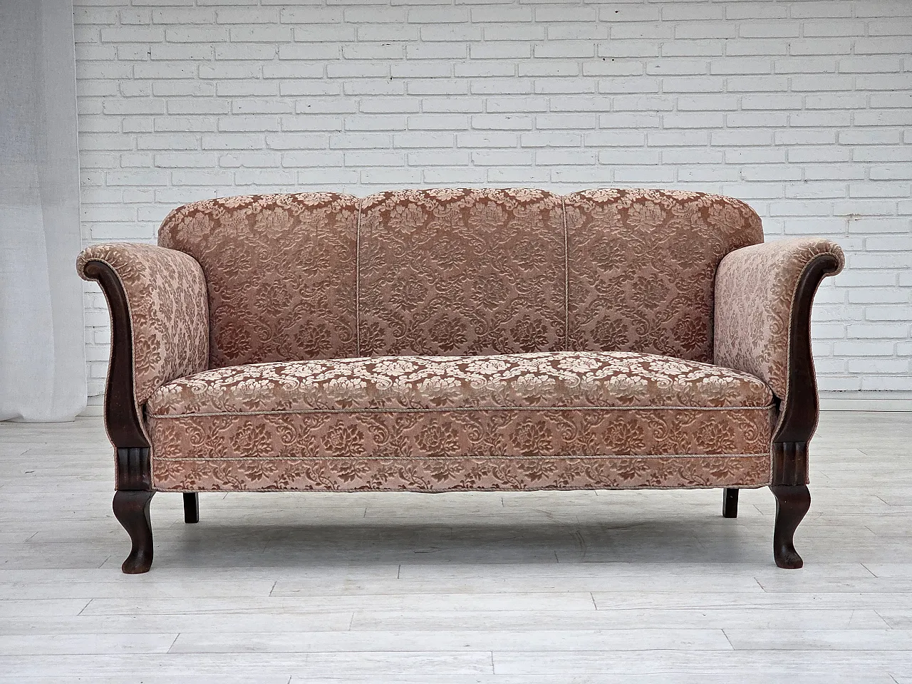 3-seater Danish sofa, original salmon pink velour, 1960s 1