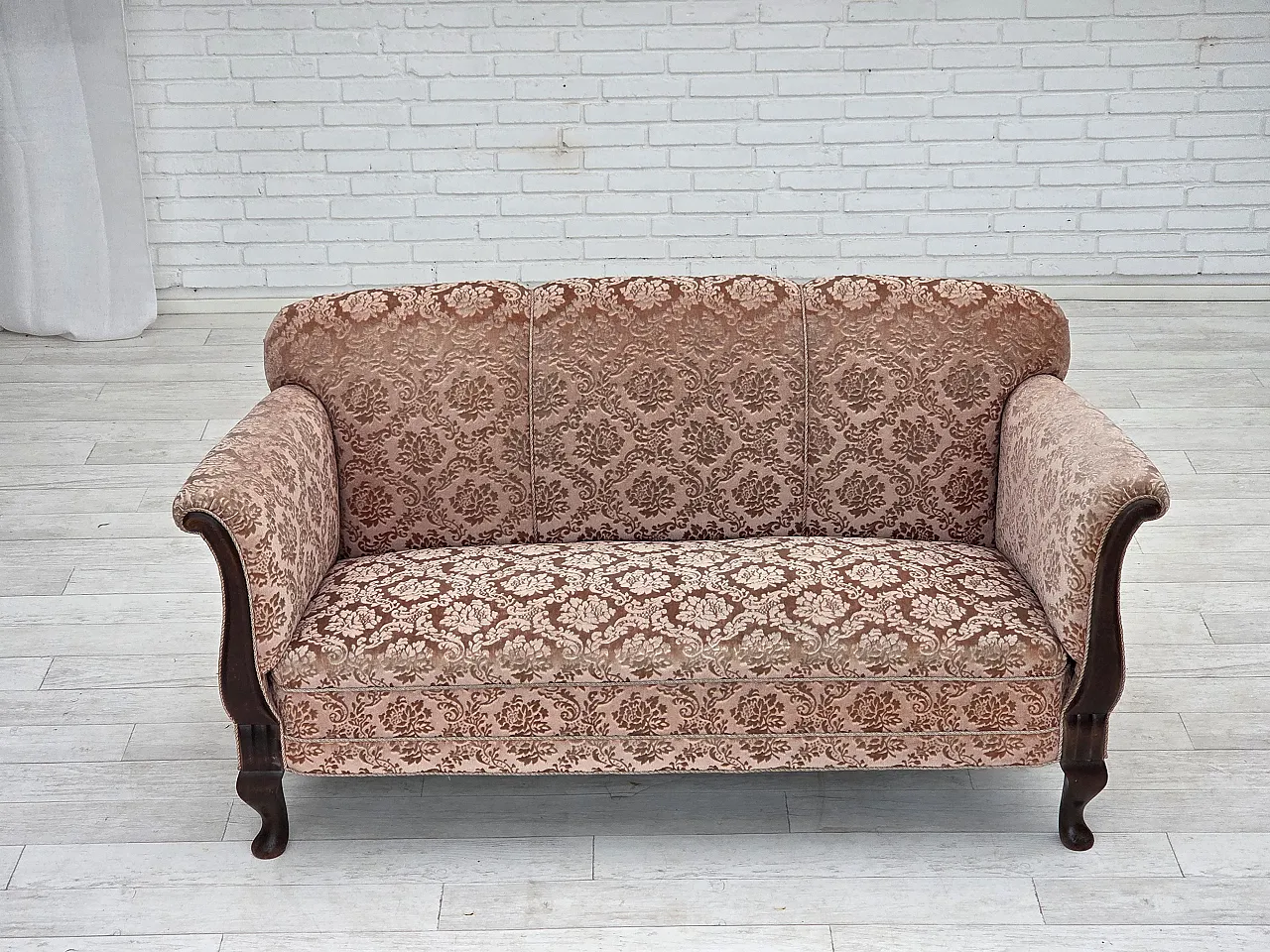 3-seater Danish sofa, original salmon pink velour, 1960s 2