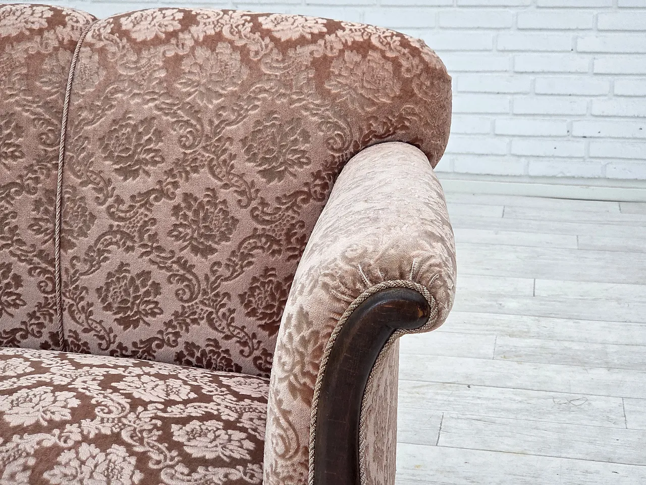 3-seater Danish sofa, original salmon pink velour, 1960s 3