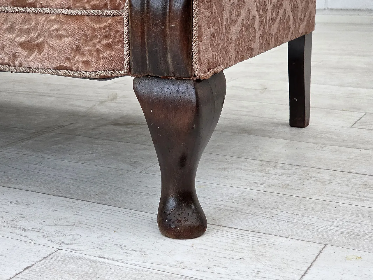 3-seater Danish sofa, original salmon pink velour, 1960s 4