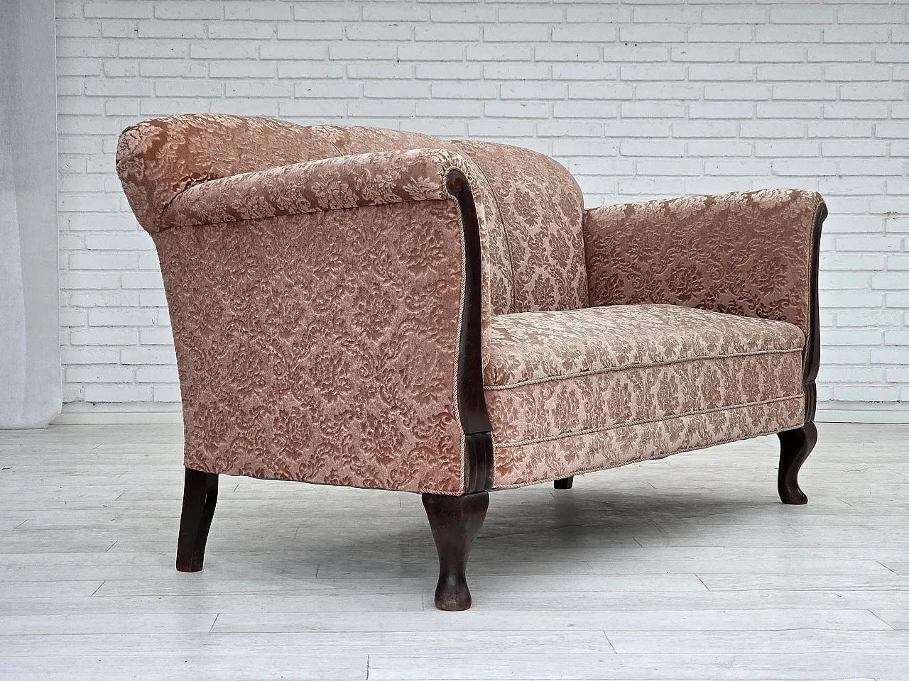 3-seater Danish sofa, original salmon pink velour, 1960s 6