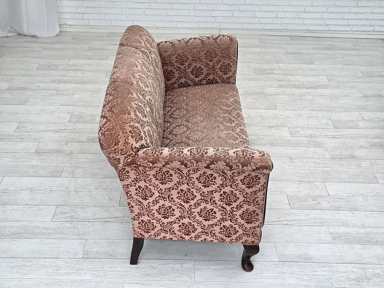 3-seater Danish sofa, original salmon pink velour, 1960s 9