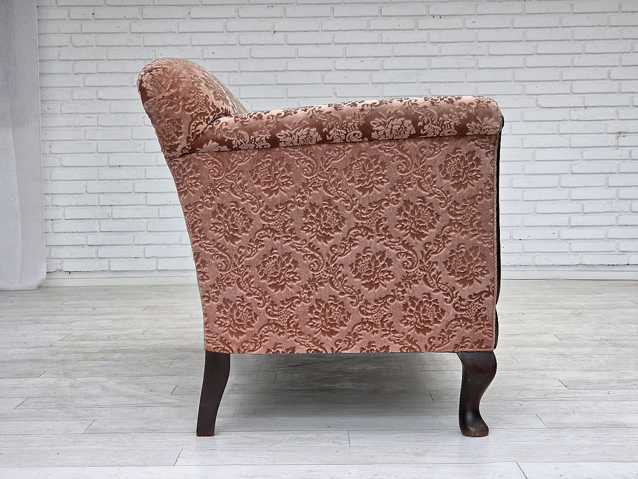 3-seater Danish sofa, original salmon pink velour, 1960s 10
