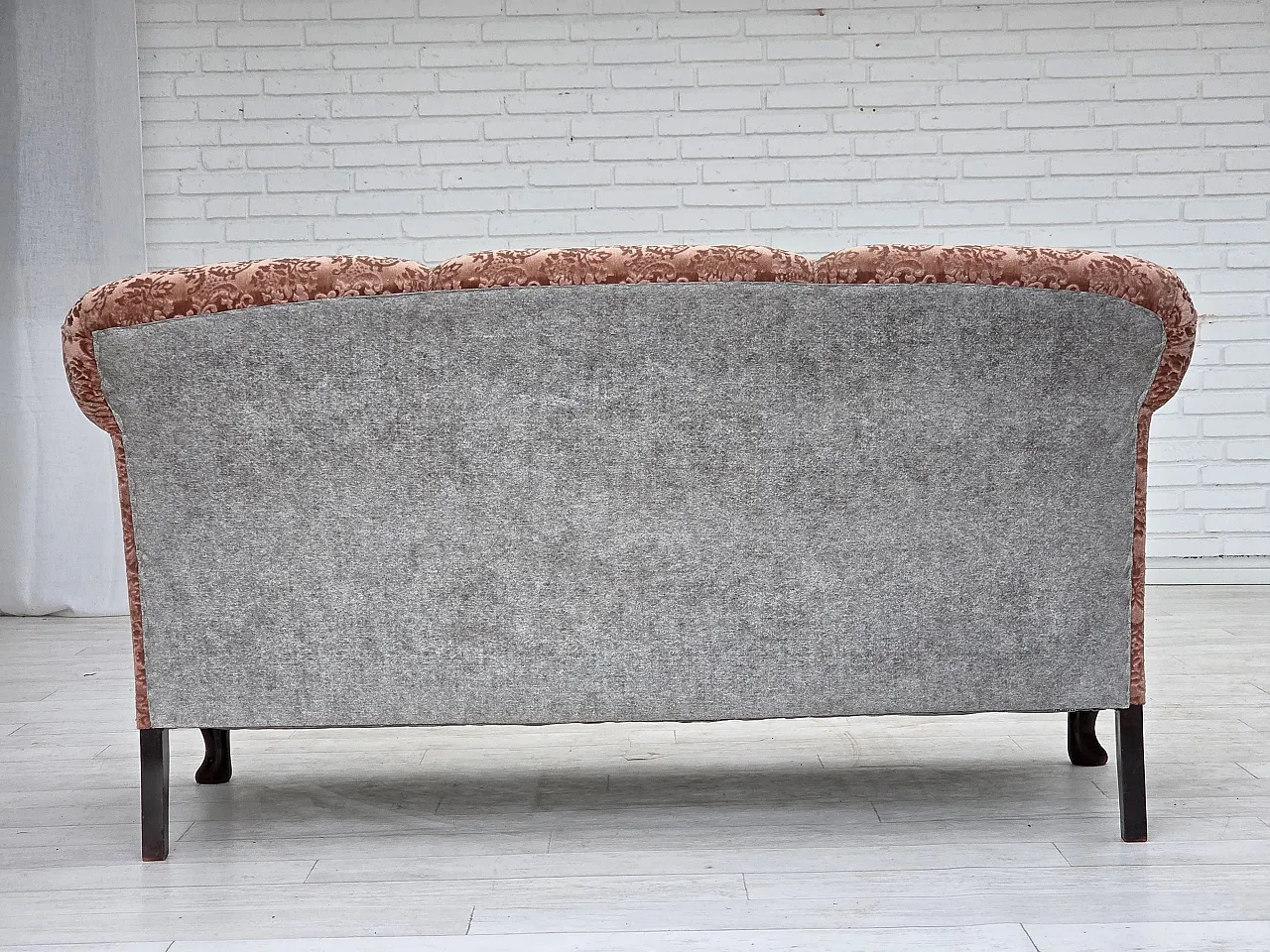 3-seater Danish sofa, original salmon pink velour, 1960s 12