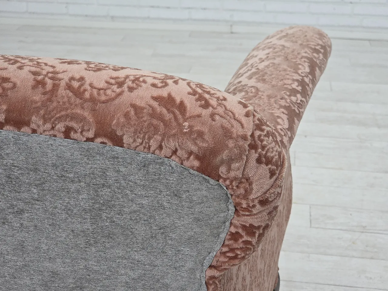 3-seater Danish sofa, original salmon pink velour, 1960s 13