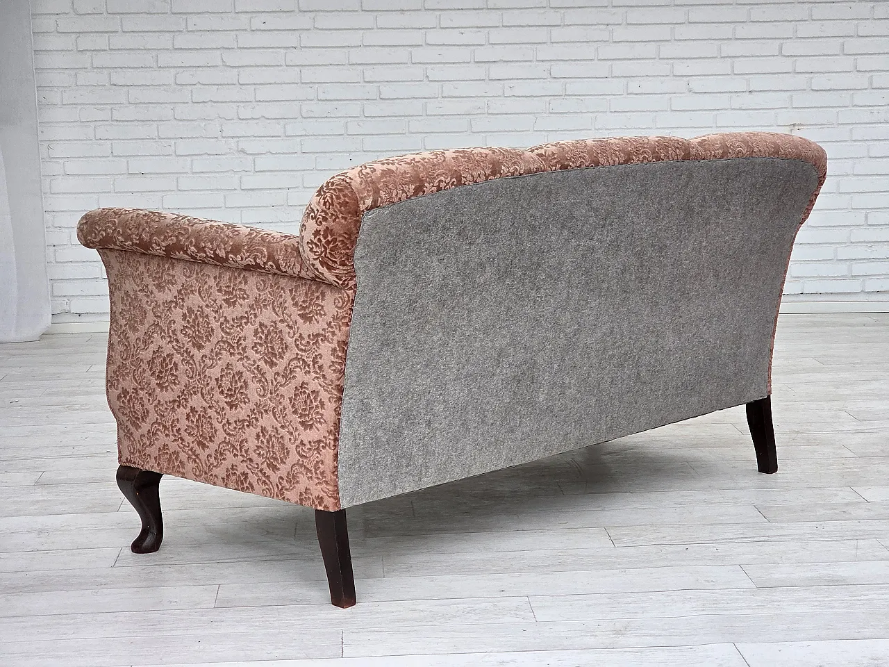 3-seater Danish sofa, original salmon pink velour, 1960s 14