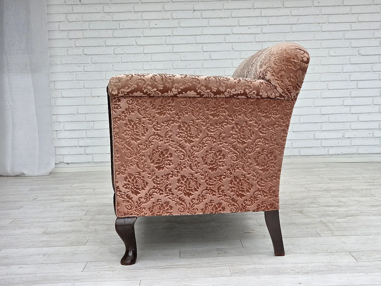 3-seater Danish sofa, original salmon pink velour, 1960s 16