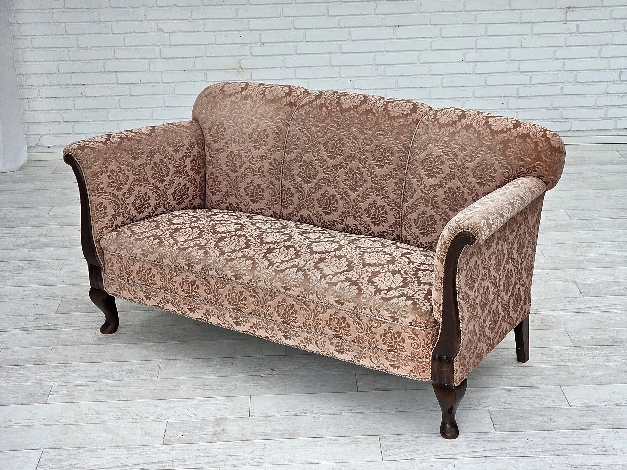 3-seater Danish sofa, original salmon pink velour, 1960s 17