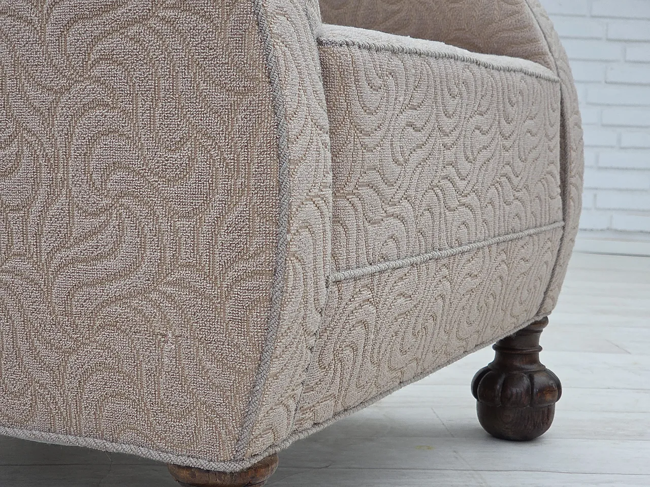 Danish art deco armchair, beige furniture wool, oak wood, 1950s 7