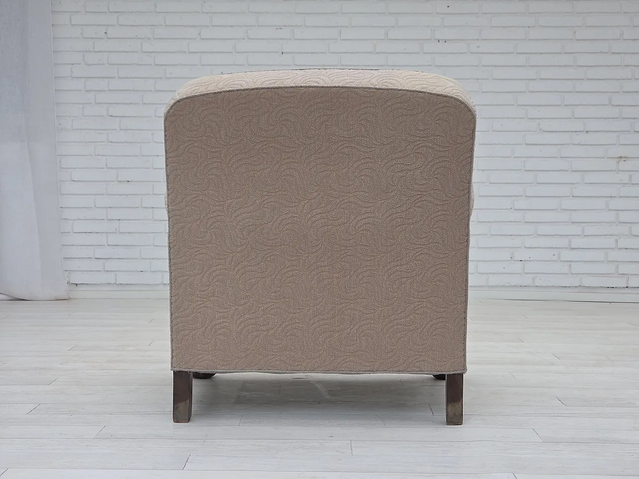 Danish art deco armchair, beige furniture wool, oak wood, 1950s 13