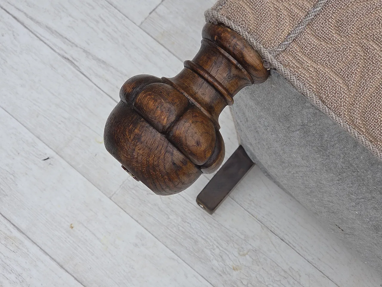 Danish art deco armchair, beige furniture wool, oak wood, 1950s 18