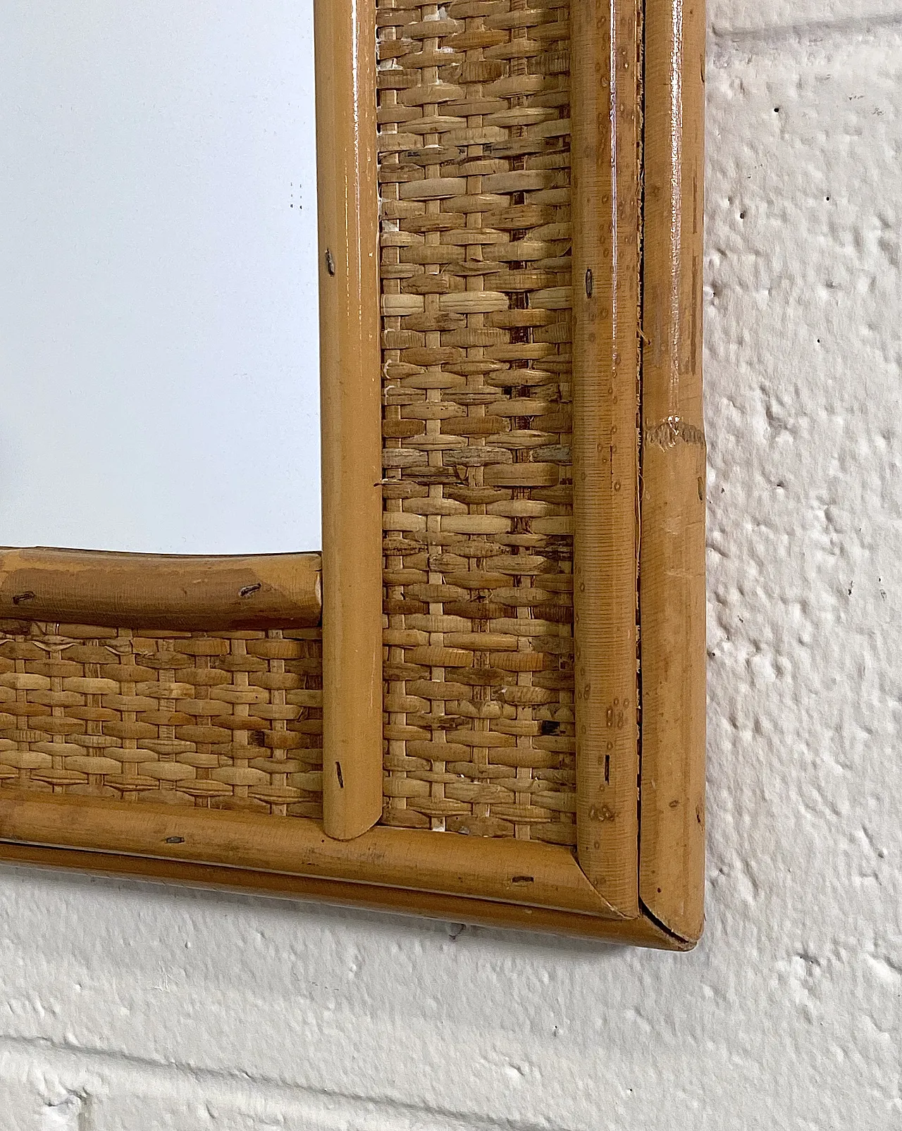 Specchio ad arco in vimini e bambù, anni '70 2