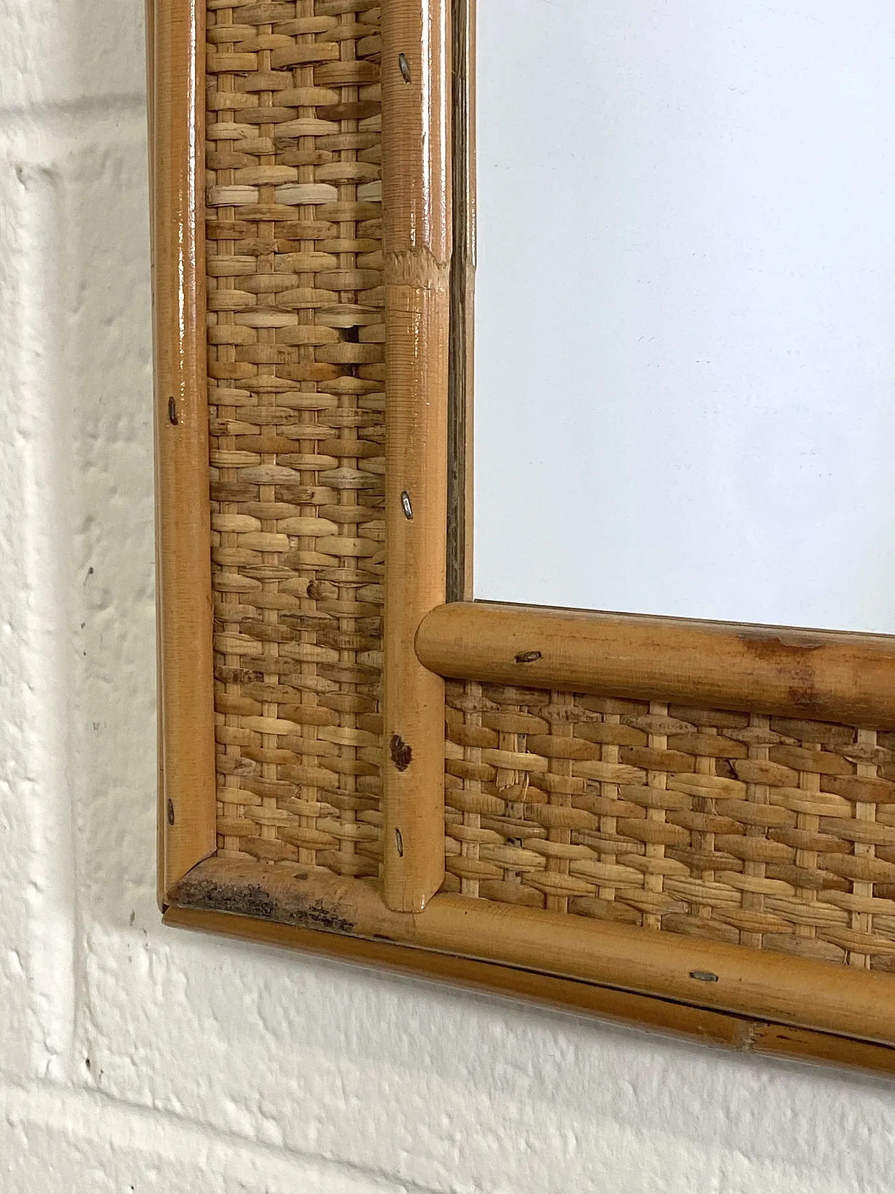 Specchio ad arco in vimini e bambù, anni '70 4