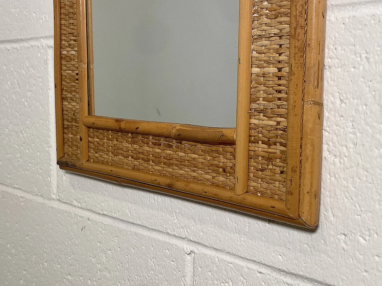 Specchio ad arco in vimini e bambù, anni '70 7