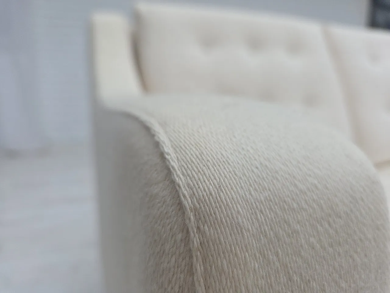 3-seater Danish sofa, beige/white furniture wool, teak wood, 1970s 4