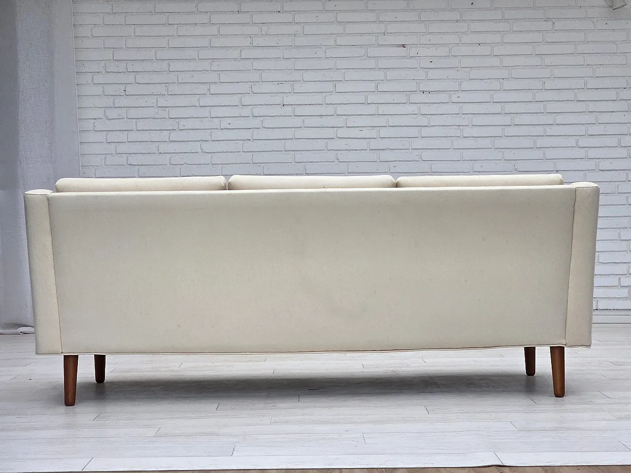 3-seater Danish sofa, beige/white furniture wool, teak wood, 1970s 9