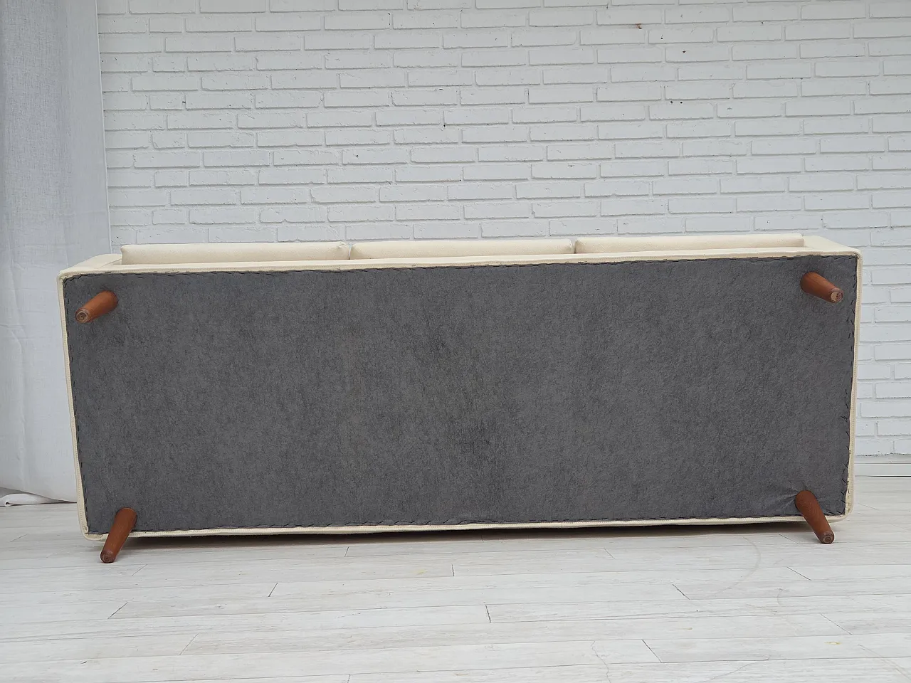 3-seater Danish sofa, beige/white furniture wool, teak wood, 1970s 16