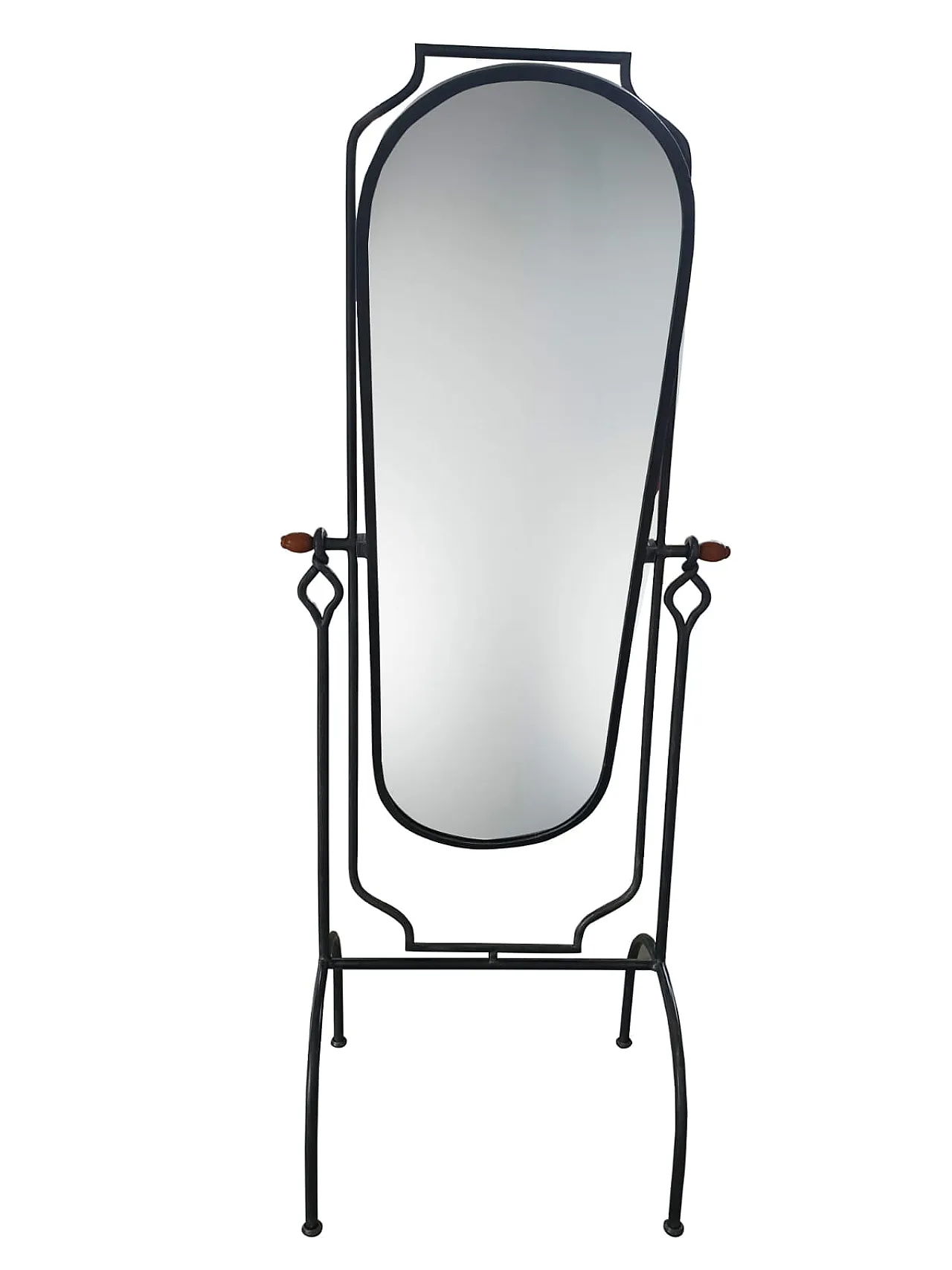 Specchio da Terra in Ferro Battuto e vetro molato, anni '80 1